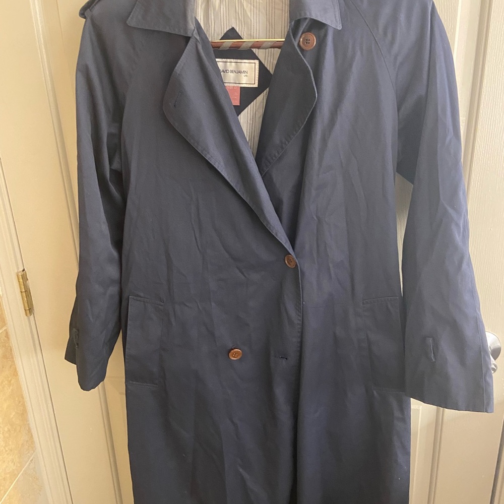 David Benjamin Trench Coat Womens Dark Navy red size 12 - Needs Button moved